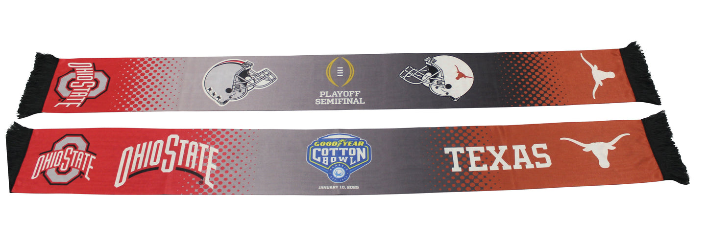 Official 2025 College Football Playoff COTTON BOWL Matchup Ohio State vs Texas Printed Scarf 1-10-25, LLC